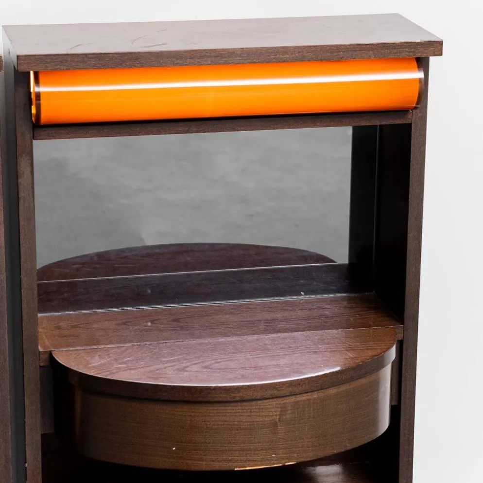 Lit double en bois, tissu, vintage moderne des années 70