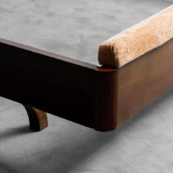 Lit double en bois, tissu, vintage moderne des années 70