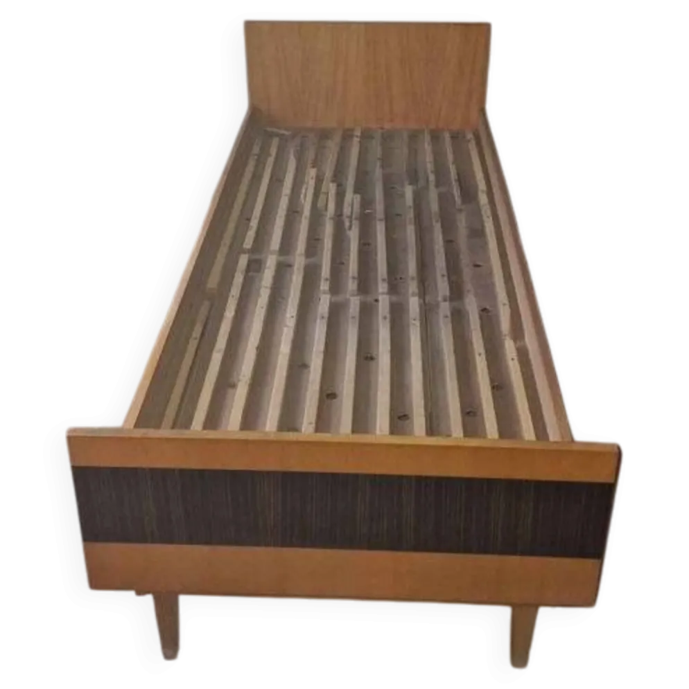 Lit double Mid-Century en bois marron et noir, années 1960, production tchèque