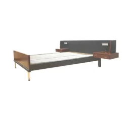 Lit double vintage avec tables de chevet flottantes et éclairage des années 60
