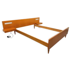 Lit double vintage style scandinave en teck des années 60 avec chevets