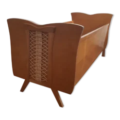 Lit en bois et rotin vintage