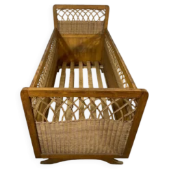 Lit enfant en bois et osier année 50 60