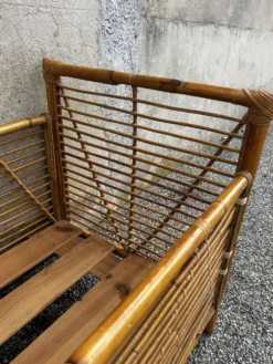 Lit enfant vintage en rotin et bambou – années 70