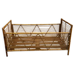 Lit enfant vintage en rotin et bambou – années 70