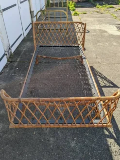 Lit 90/190 en rotin osier bambou vintage design scandinave artisanal
