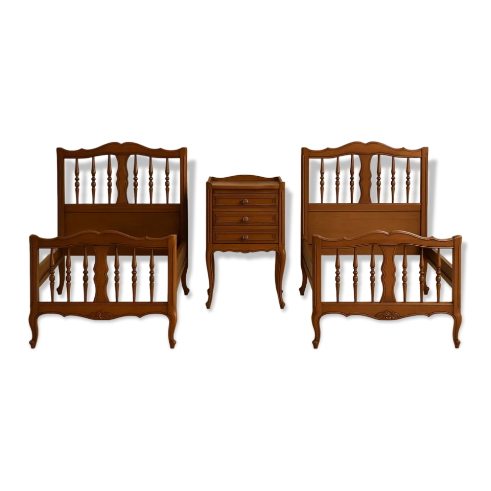 2 lit et une table de chevet vintage en merisier massif