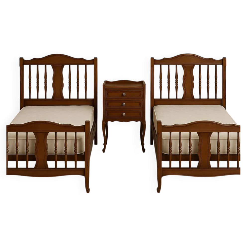 2 lit et une table de chevet vintage en merisier massif