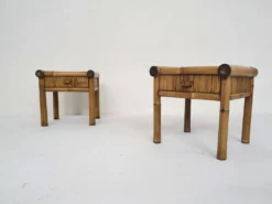 Lit 2 places en bambou et tables de nuit assorties