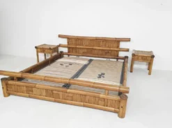 Lit 2 places en bambou et tables de nuit assorties