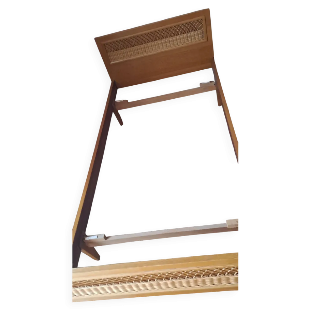 Lit rotin une place vintage années 1970 en bois blond