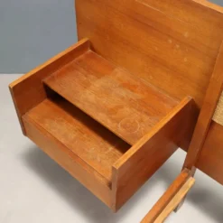 Lit vintage design avec table de chevet, placage de teck, tissu, années 1960