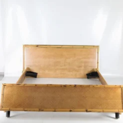 Lit vintage en laiton et bambou