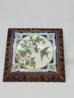 Longwy Dessous De Plat A Sonnette Carreau Faïence Émaillée Et Cadre En Bois