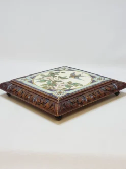 Longwy Dessous De Plat A Sonnette Carreau Faïence Émaillée Et Cadre En Bois