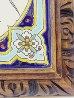 Longwy Dessous De Plat A Sonnette Carreau Faïence Émaillée Et Cadre En Bois