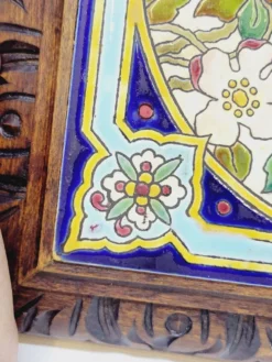Longwy Dessous De Plat A Sonnette Carreau Faïence Émaillée Et Cadre En Bois