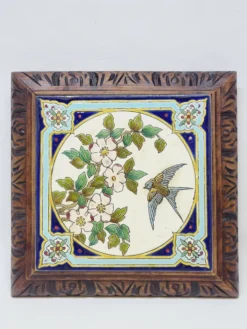 Longwy Dessous De Plat A Sonnette Carreau Faïence Émaillée Et Cadre En Bois