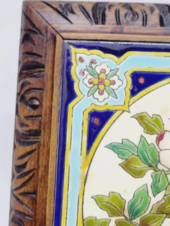 Longwy Dessous De Plat A Sonnette Carreau Faïence Émaillée Et Cadre En Bois