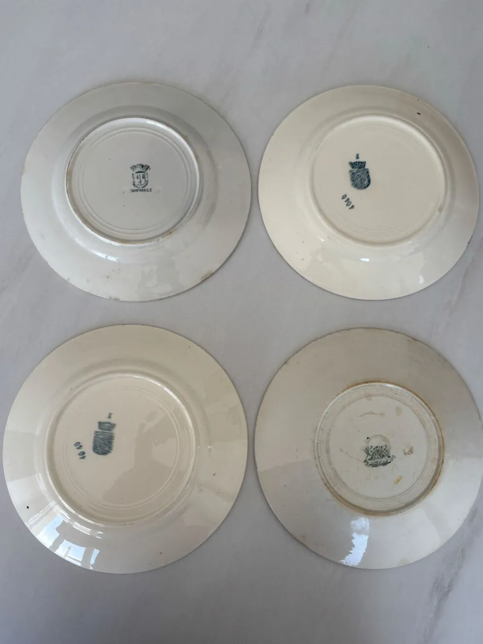 Lot 6 assiette à dessert terre de fer bleu vert plate faïence français