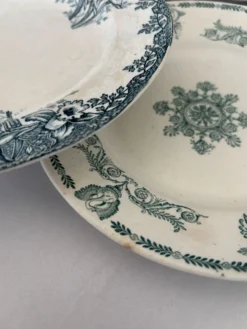 Lot 6 assiette à dessert terre de fer bleu vert plate faïence français