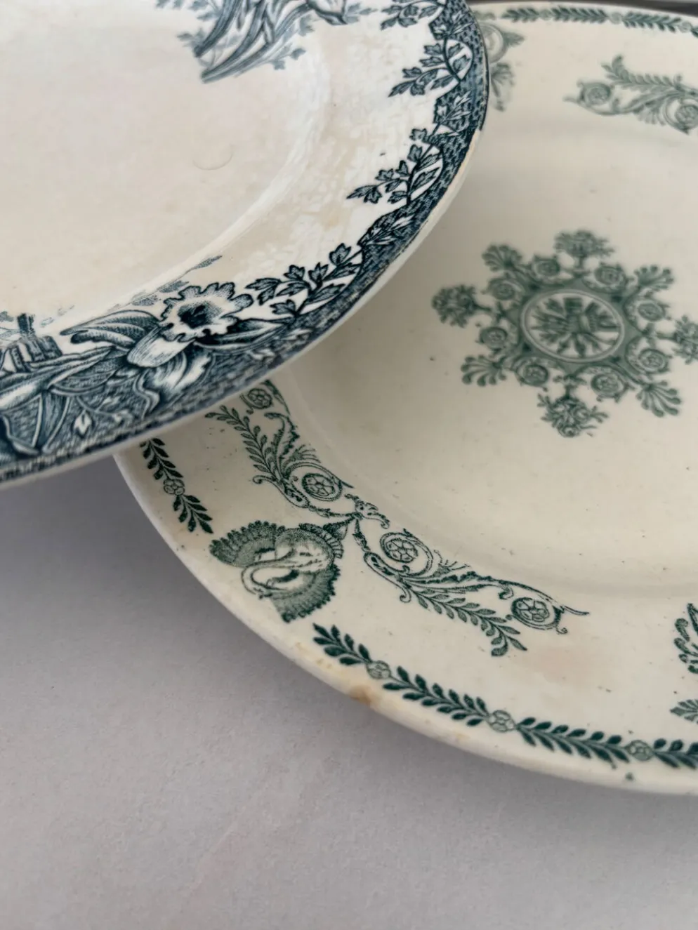 Lot 6 assiette à dessert terre de fer bleu vert plate faïence français