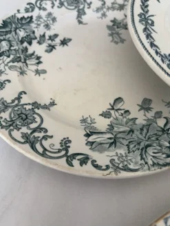 Lot 6 assiette à dessert terre de fer bleu vert plate faïence français