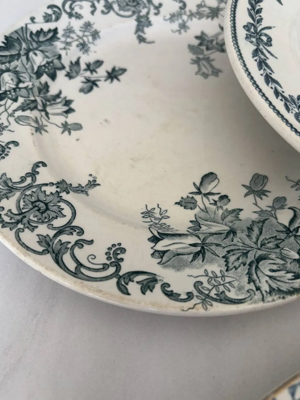 Lot 6 assiette à dessert terre de fer bleu vert plate faïence français