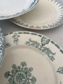 Lot 6 assiette à dessert terre de fer bleu vert plate faïence français
