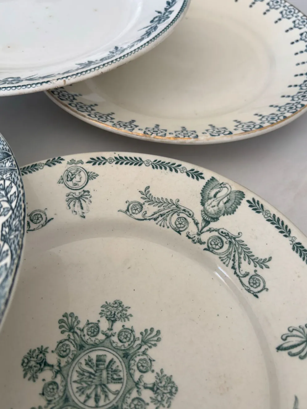 Lot 6 assiette à dessert terre de fer bleu vert plate faïence français