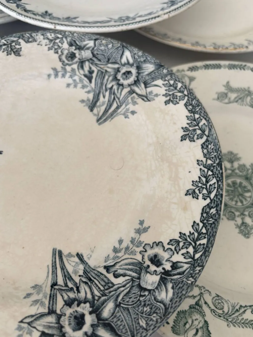 Lot 6 assiette à dessert terre de fer bleu vert plate faïence français