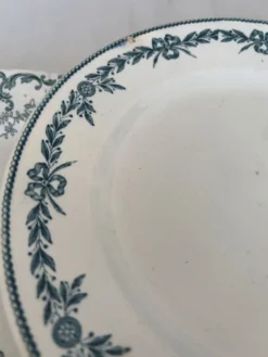 Lot 6 assiette à dessert terre de fer bleu vert plate faïence français