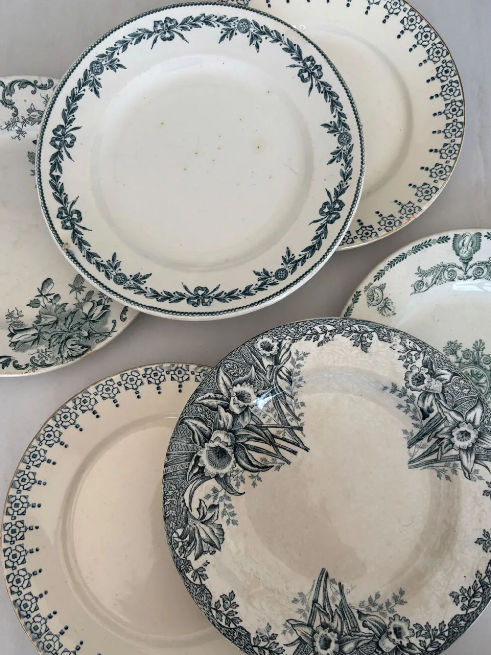 Lot 6 assiette à dessert terre de fer bleu vert plate faïence français