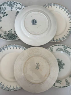 Lot 6 assiette à dessert terre de fer bleu vert plate faïence français