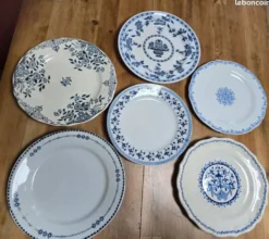 Lot assiettes anciennes dépareillées ton bleu