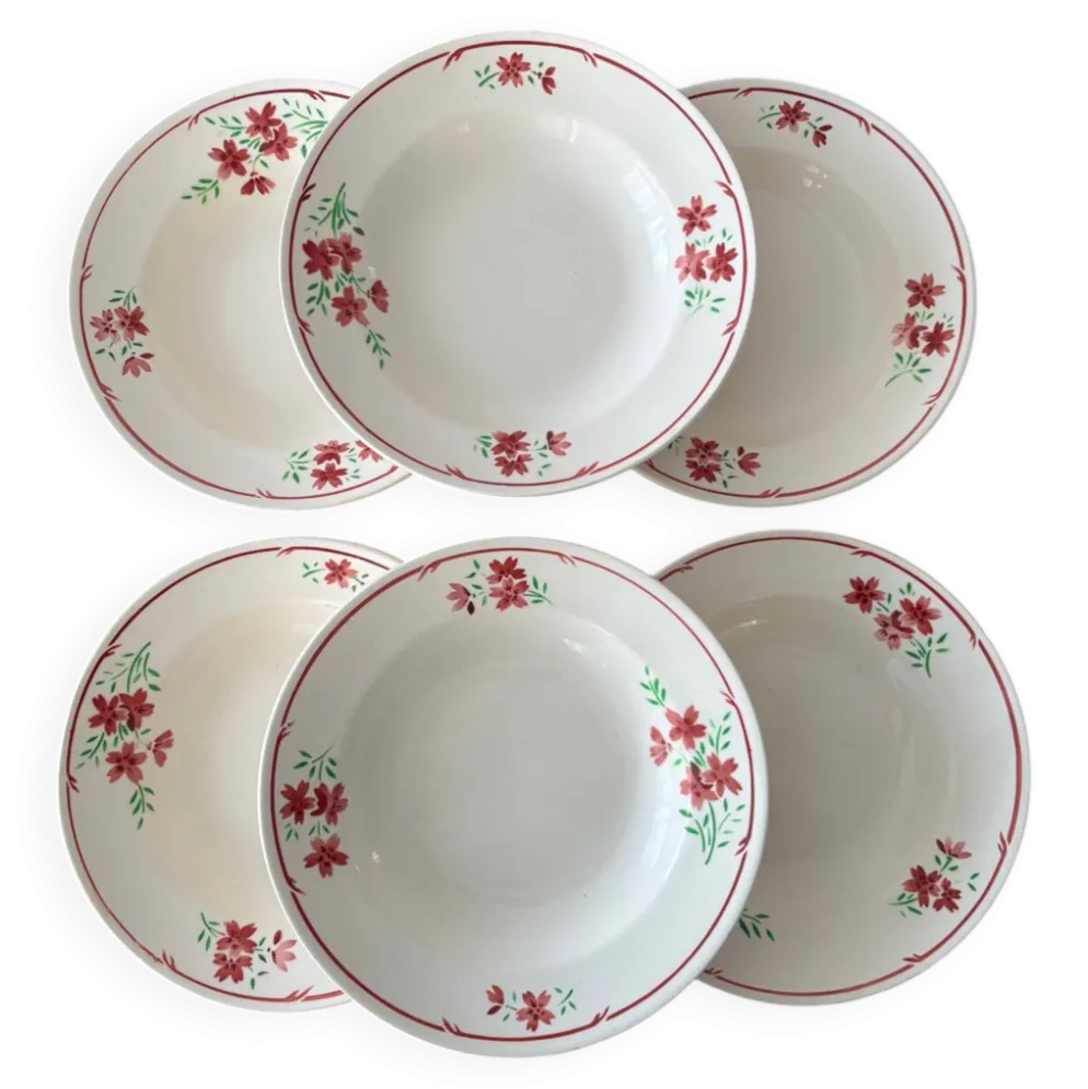 Lot 6 assiettes creuses Badonviller vintage – faïence française décor