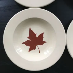 Lot 4 assiettes décor feuille
