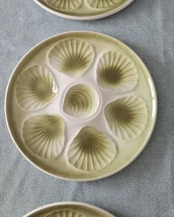 Lot 8 assiettes à huîtres vintage moulin des loups - vert sauge - fran