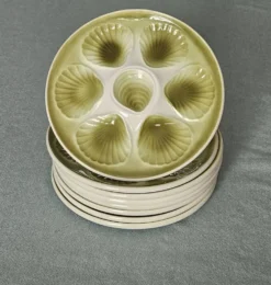 Lot 8 assiettes à huîtres vintage moulin des loups - vert sauge - fran