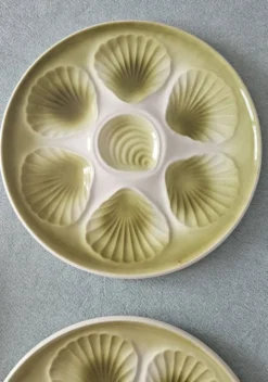 Lot 8 assiettes à huîtres vintage moulin des loups - vert sauge - fran