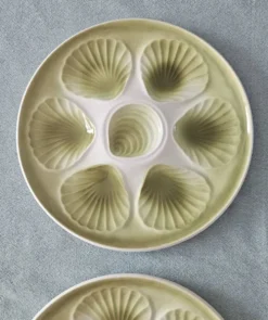 Lot 8 assiettes à huîtres vintage moulin des loups - vert sauge - fran