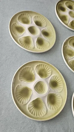 Lot 8 assiettes à huîtres vintage moulin des loups - vert sauge - fran