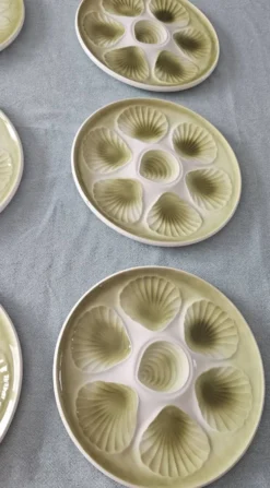 Lot 8 assiettes à huîtres vintage moulin des loups - vert sauge - fran