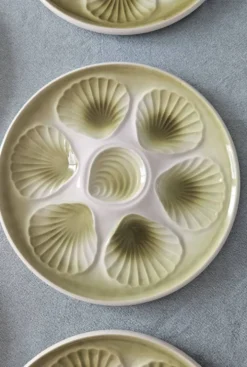 Lot 8 assiettes à huîtres vintage moulin des loups - vert sauge - fran