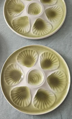 Lot 8 assiettes à huîtres vintage moulin des loups - vert sauge - fran
