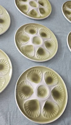 Lot 8 assiettes à huîtres vintage moulin des loups - vert sauge - fran