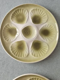 Lot 8 assiettes à huîtres vintage moulin des loups - vert sauge - fran