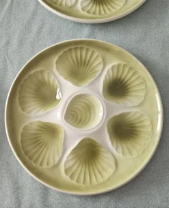Lot 8 assiettes à huîtres vintage moulin des loups - vert sauge - fran
