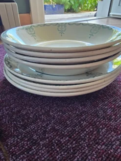 Lot 8 assiettes Moulin des Loups frise verte