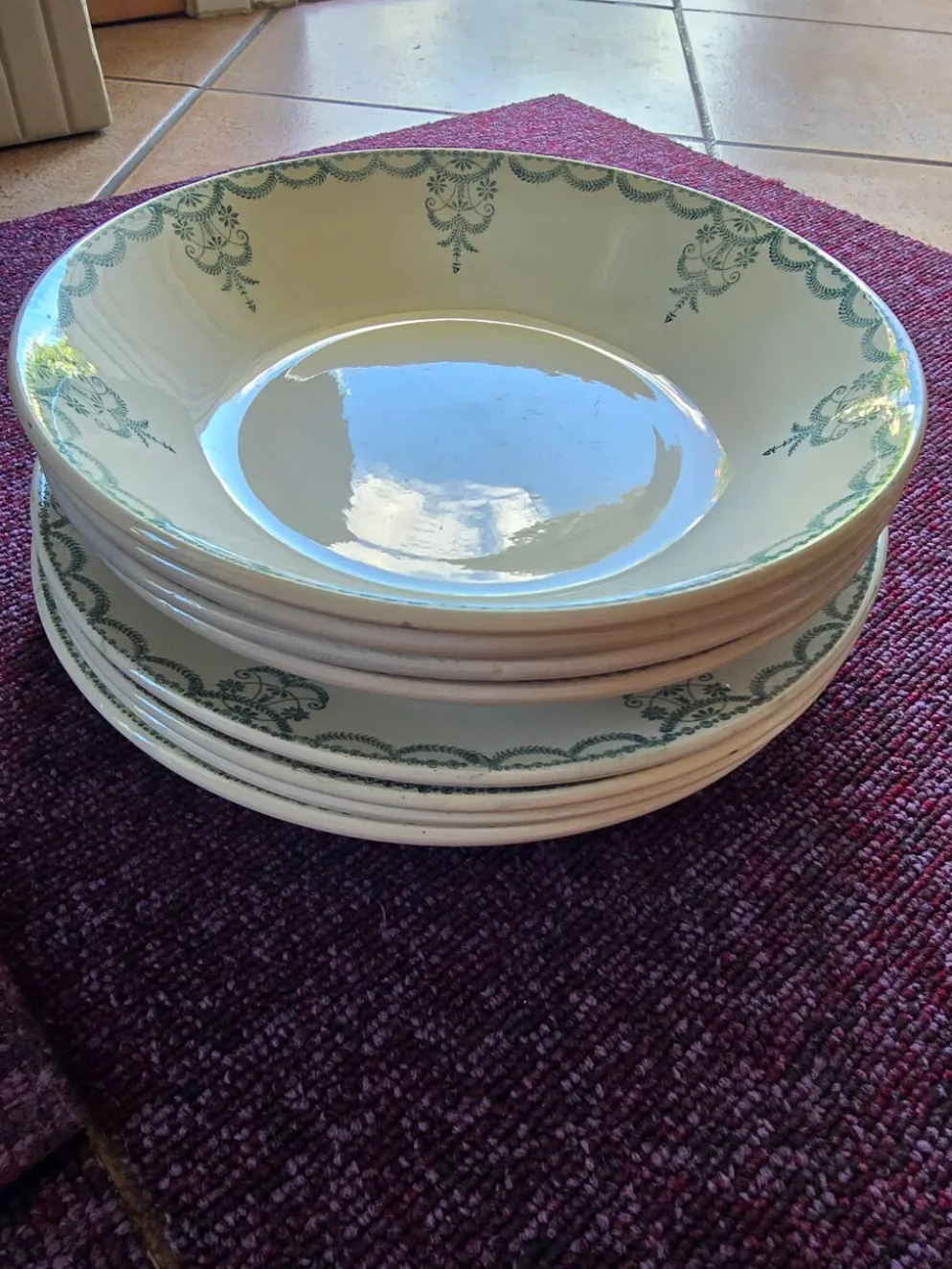 Lot 8 assiettes Moulin des Loups frise verte